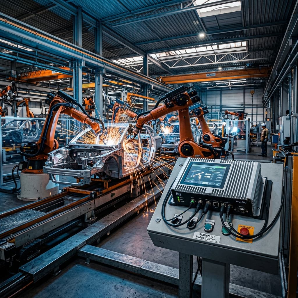 Automotive factory with industrial computing equipment